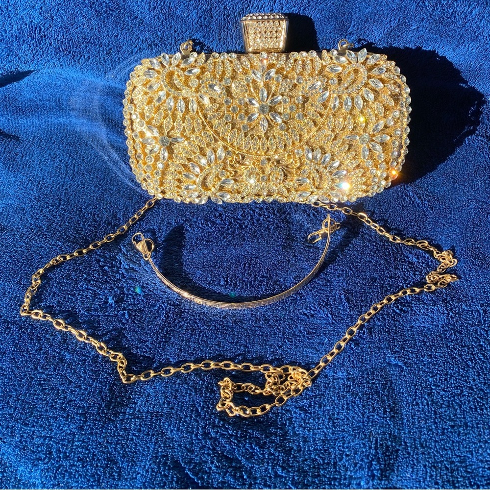 “Life is Golden”Sparkling Rhinestone Glitter Bag Clutch/Crossbody Gold Purse HP